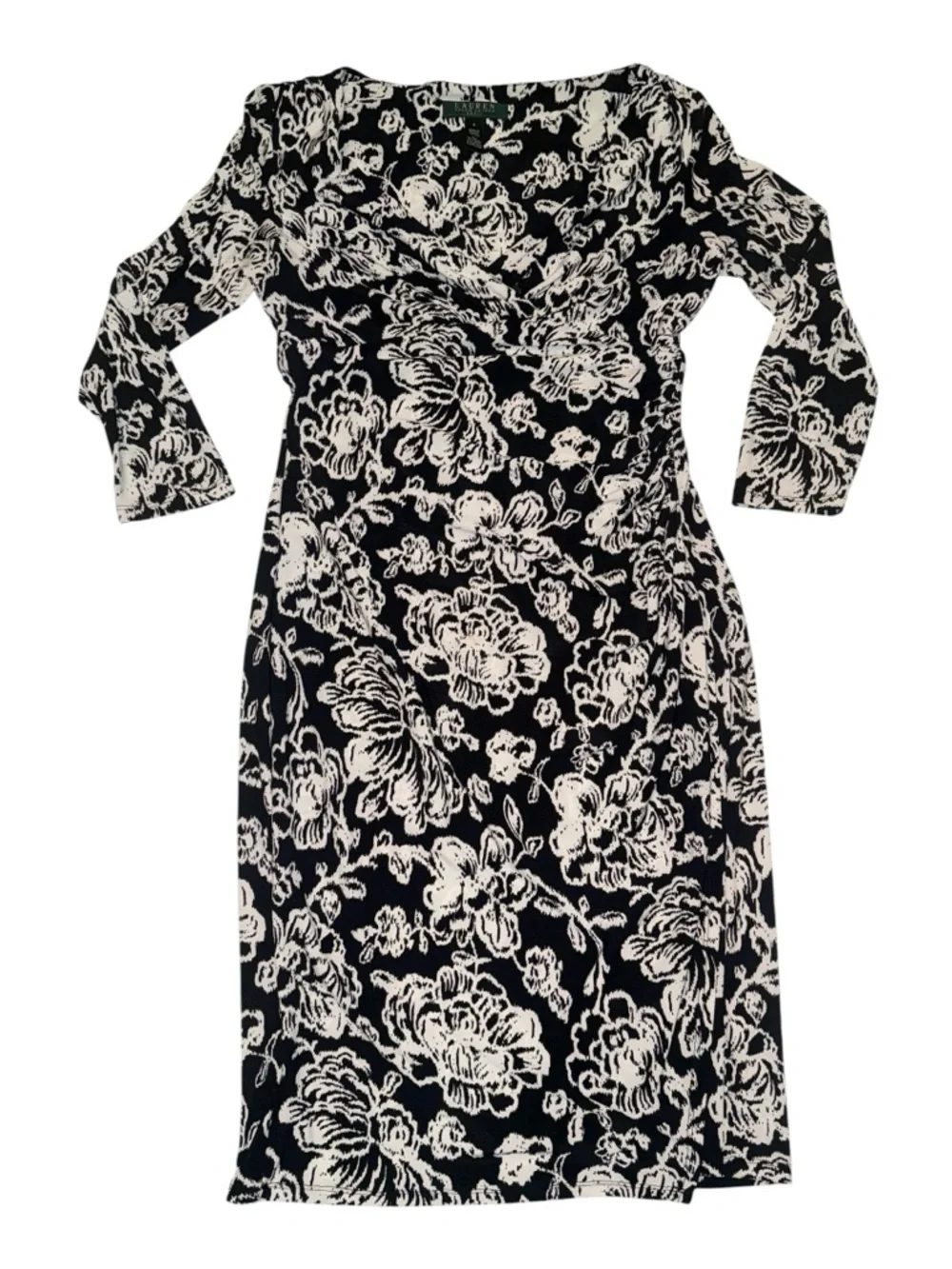 Lauren Ralph Lauren Faux Wrap Floral Midi Shift Dress Sz 4 Original $134 - Picture 5 of 7